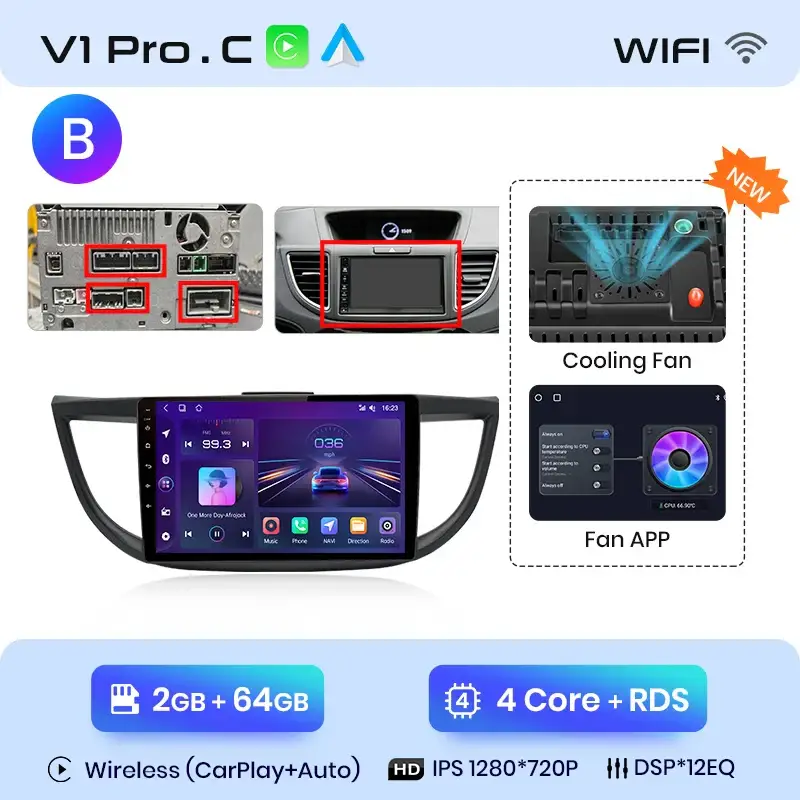 Radio Android do Honda CR-V IV (2012-2016) CarPlay Android Auto 4G WiFi GPS DSP