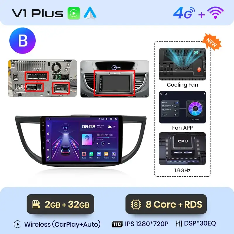 Radio Android do Honda CR-V IV (2012-2016) CarPlay Android Auto 4G WiFi GPS DSP