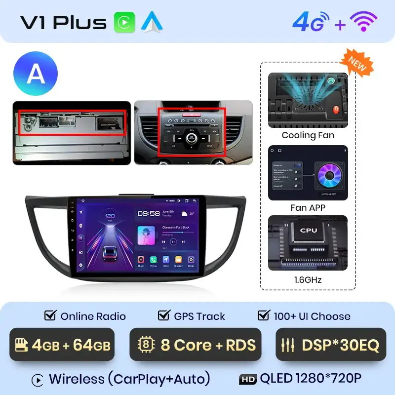 Radio Android do Honda CR-V IV (2012-2016) CarPlay Android Auto 4G WiFi GPS DSP