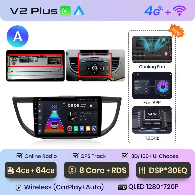 Radio Android do Honda CR-V IV (2012-2016) CarPlay Android Auto 4G WiFi GPS DSP