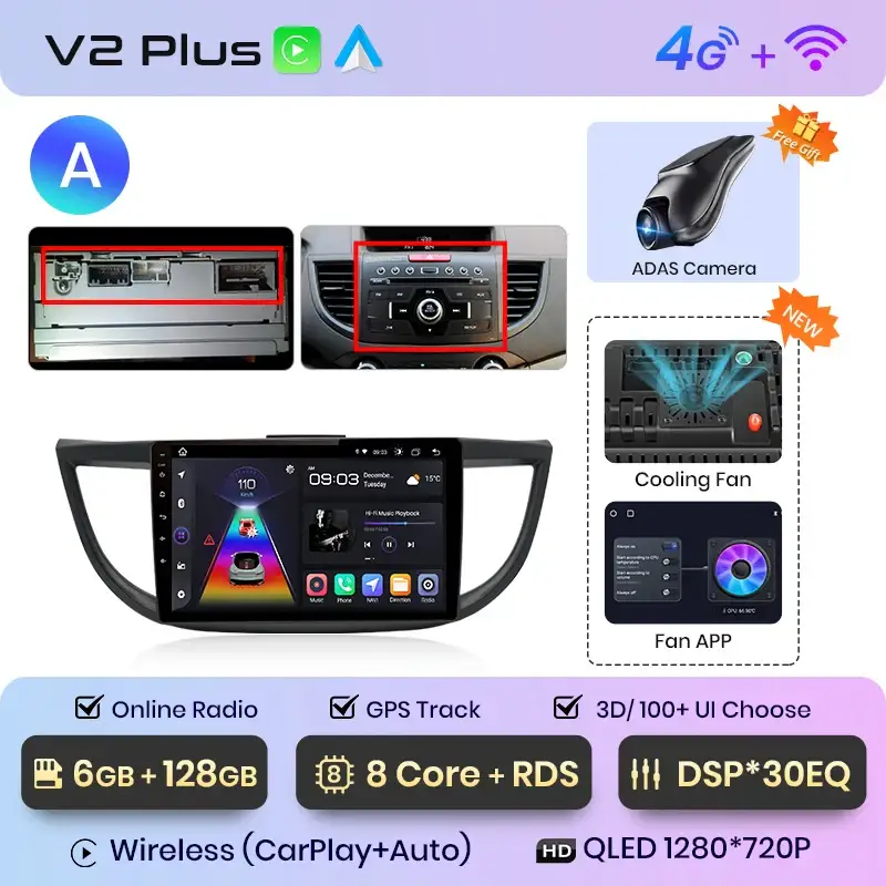 Radio Android do Honda CR-V IV (2012-2016) CarPlay Android Auto 4G WiFi GPS DSP