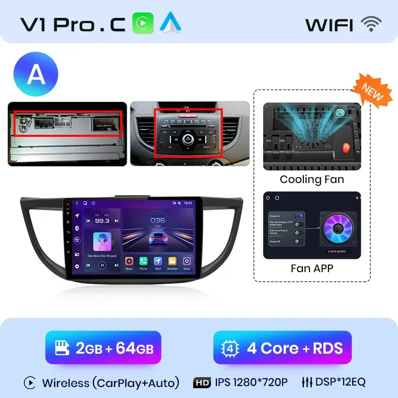 Radio Android do Honda CR-V IV (2012-2016) CarPlay Android Auto 4G WiFi GPS DSP