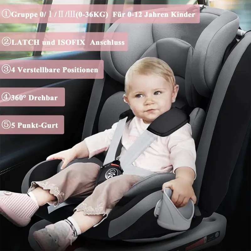 Fotelik Samochodowy KL005 360° Rotacyjny ECE ISOFIX 9-36 Kg