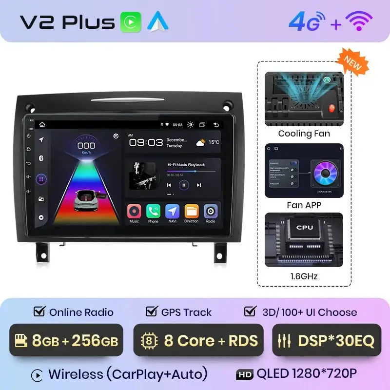 Radio Android do Mercedes-Benz SLK R171 (2004-2011) CarPlay Android Auto 4G WiFi GPS DSP