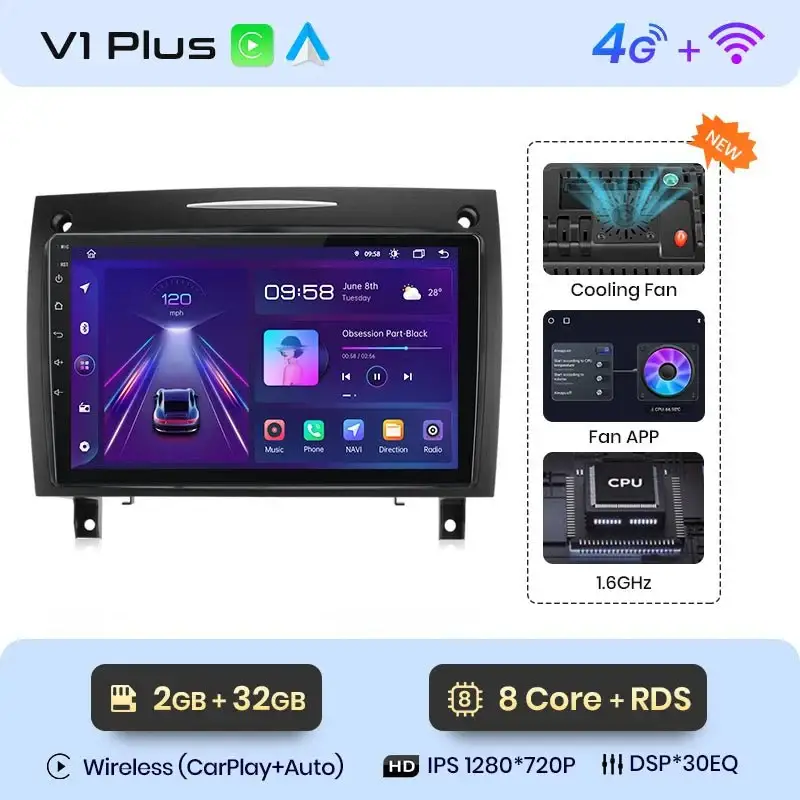 Radio Android do Mercedes-Benz SLK R171 (2004-2011) CarPlay Android Auto 4G WiFi GPS DSP