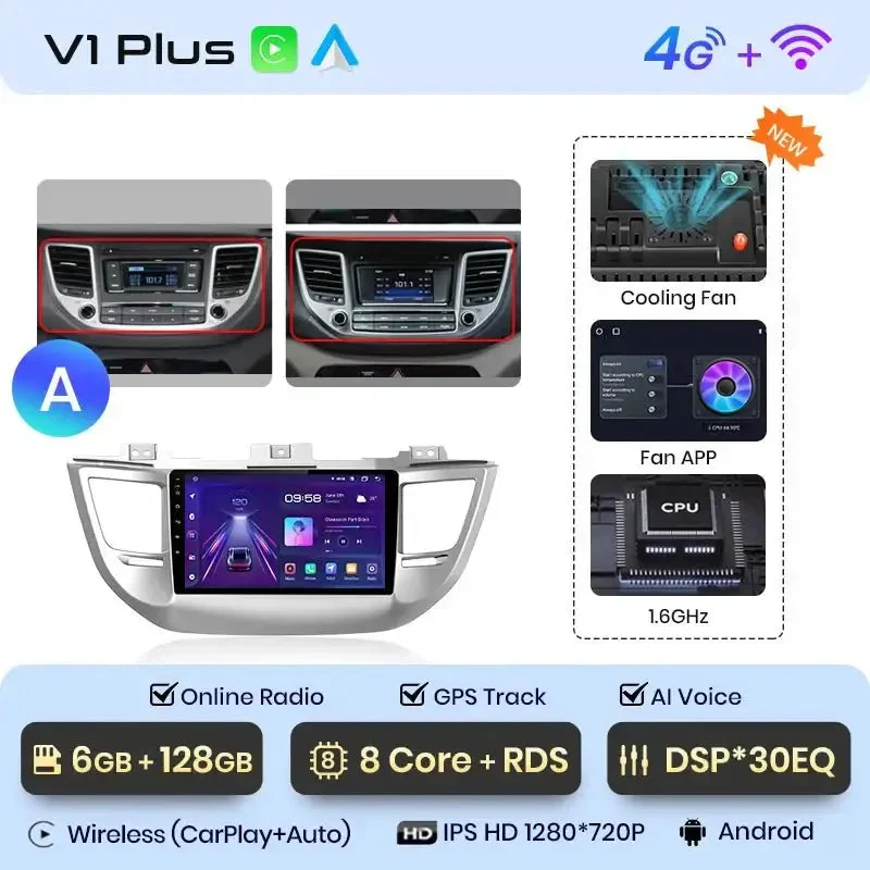 Radio Android do Hyundai ix35 Tucson (2015-2018) CarPlay Android Auto 4G WiFi GPS DSP