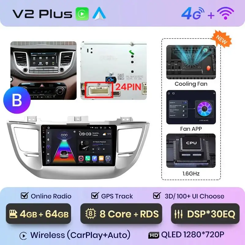 Radio Android do Hyundai ix35 Tucson (2015-2018) CarPlay Android Auto 4G WiFi GPS DSP