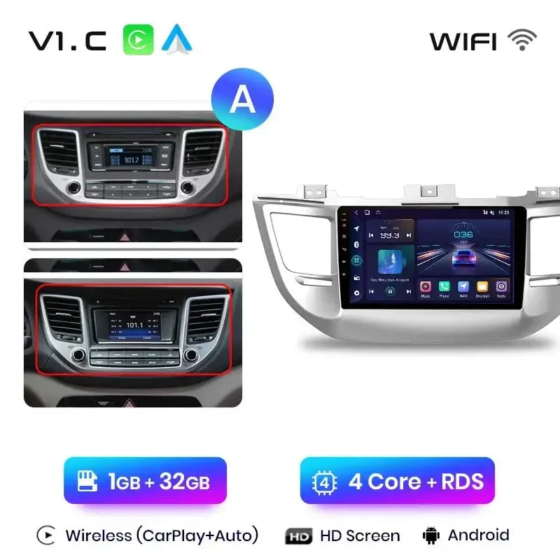 Radio Android do Hyundai ix35 Tucson (2015-2018) CarPlay Android Auto 4G WiFi GPS DSP