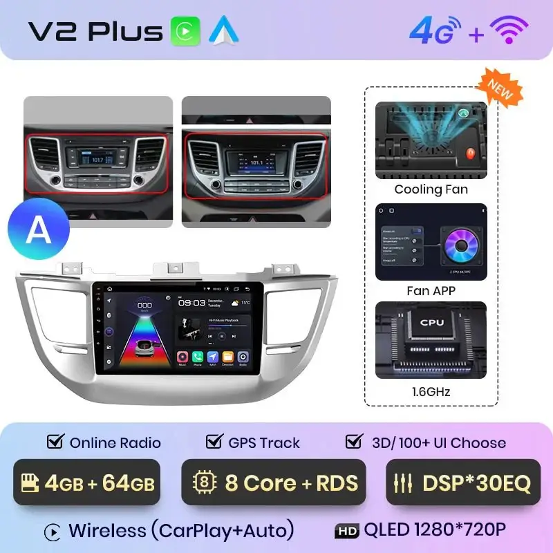 Radio Android do Hyundai ix35 Tucson (2015-2018) CarPlay Android Auto 4G WiFi GPS DSP