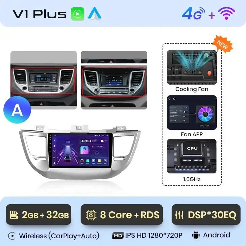 Radio Android do Hyundai ix35 Tucson (2015-2018) CarPlay Android Auto 4G WiFi GPS DSP