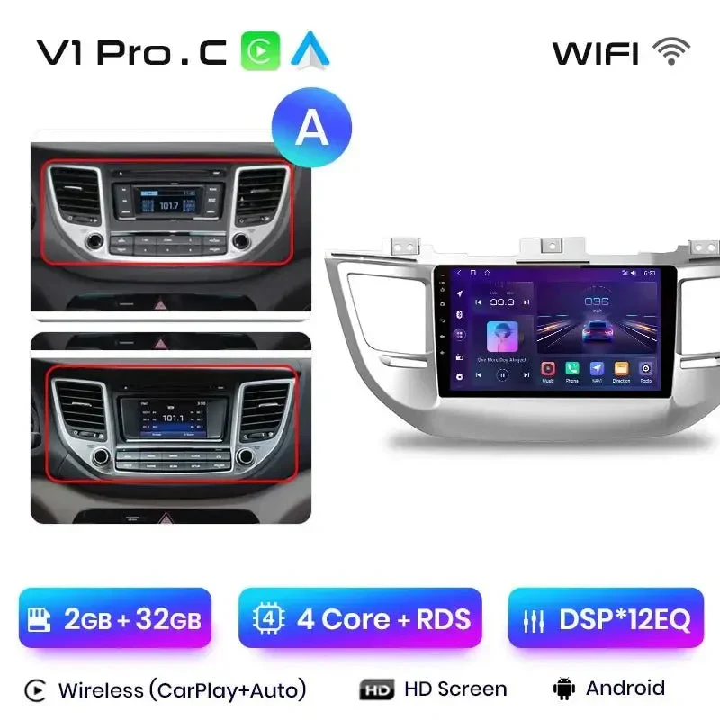 Radio Android do Hyundai ix35 Tucson (2015-2018) CarPlay Android Auto 4G WiFi GPS DSP