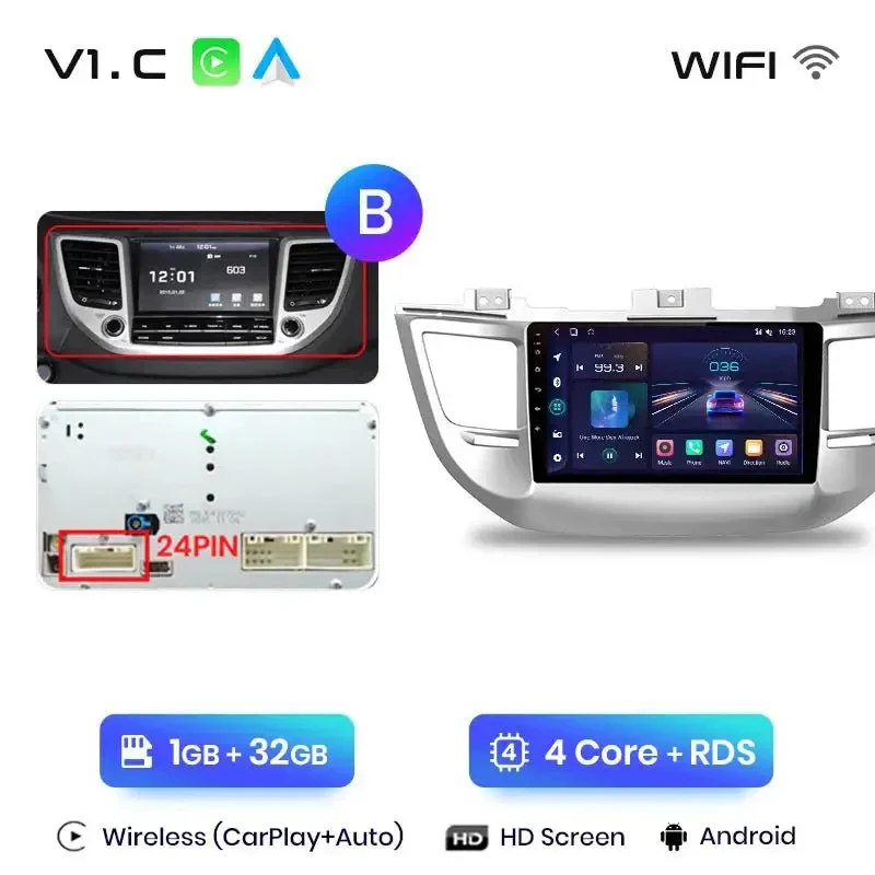 Radio Android do Hyundai ix35 Tucson (2015-2018) CarPlay Android Auto 4G WiFi GPS DSP