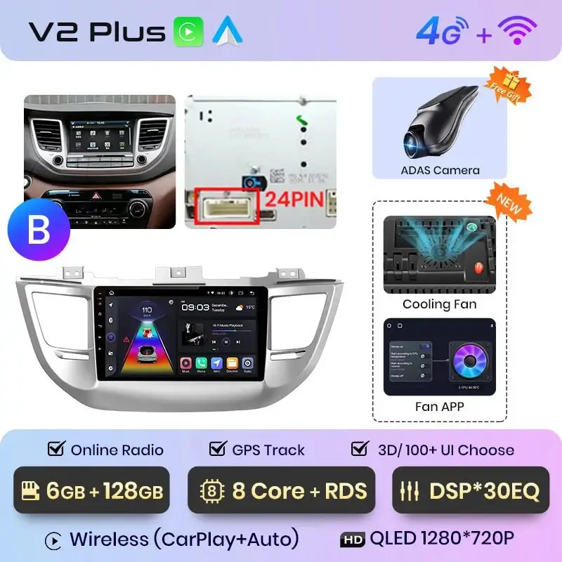 Radio Android do Hyundai ix35 Tucson (2015-2018) CarPlay Android Auto 4G WiFi GPS DSP
