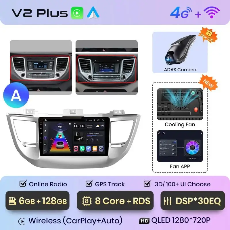 Radio Android do Hyundai ix35 Tucson (2015-2018) CarPlay Android Auto 4G WiFi GPS DSP