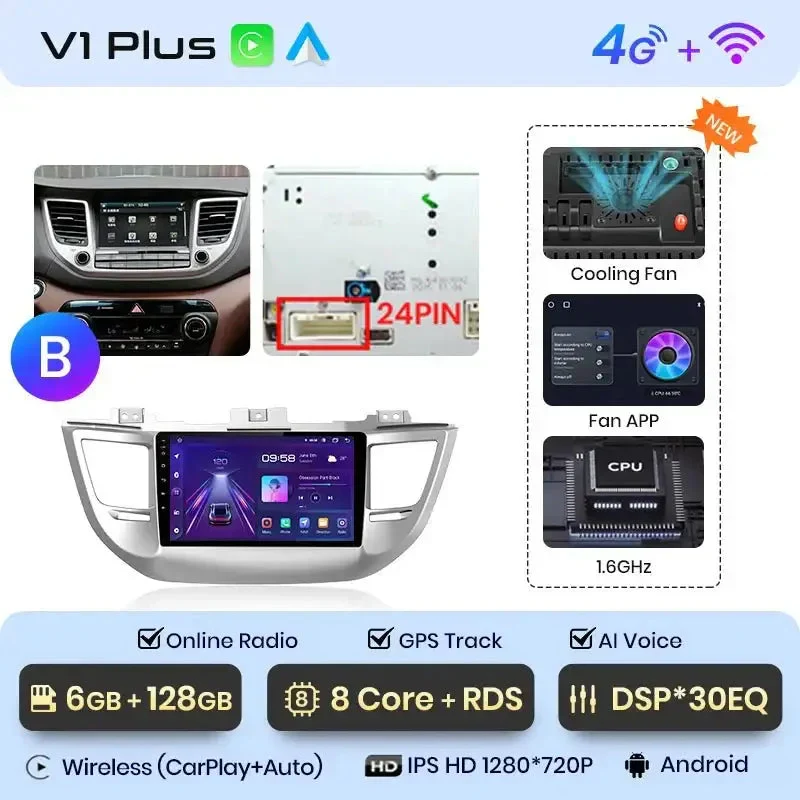 Radio Android do Hyundai ix35 Tucson (2015-2018) CarPlay Android Auto 4G WiFi GPS DSP