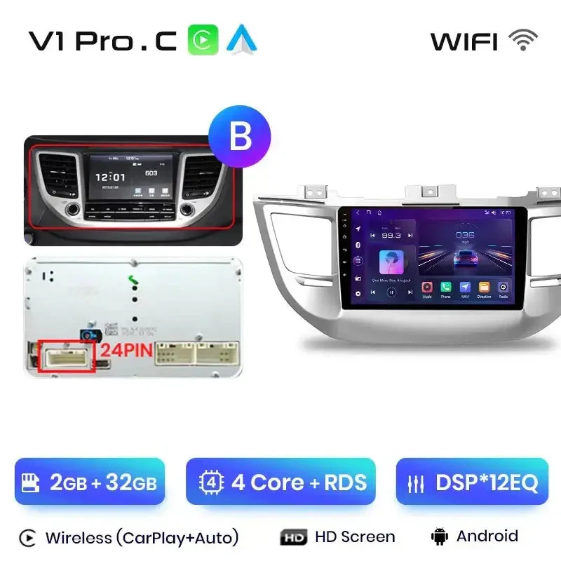 Radio Android do Hyundai ix35 Tucson (2015-2018) CarPlay Android Auto 4G WiFi GPS DSP