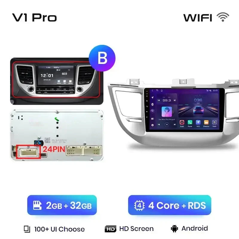 Radio Android do Hyundai ix35 Tucson (2015-2018) CarPlay Android Auto 4G WiFi GPS DSP