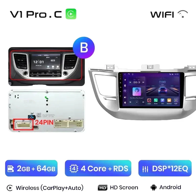 Radio Android do Hyundai ix35 Tucson (2015-2018) CarPlay Android Auto 4G WiFi GPS DSP