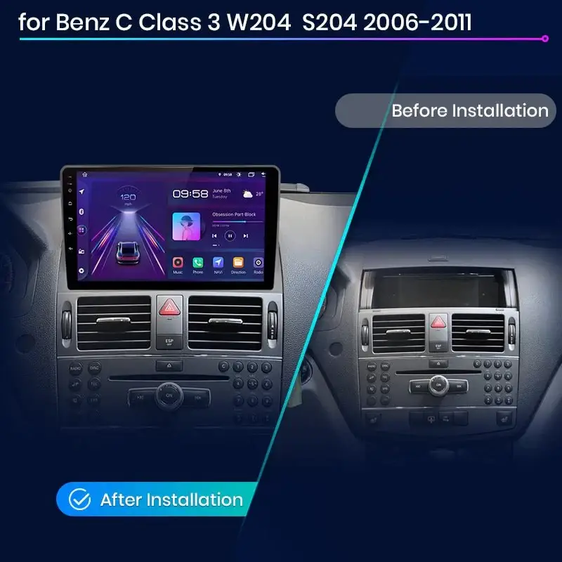 Radio Android do Mercedes-Benz C-Class W204 S204 (2006-2011) CarPlay Android Auto 4G WiFi GPS DSP