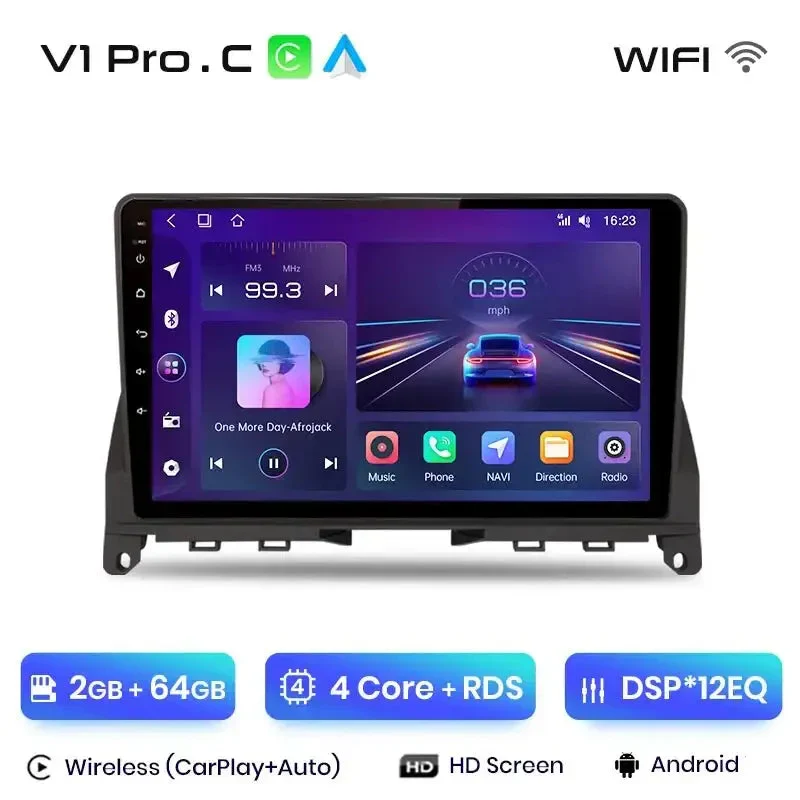 Radio Android do Mercedes-Benz C-Class W204 S204 (2006-2011) CarPlay Android Auto 4G WiFi GPS DSP