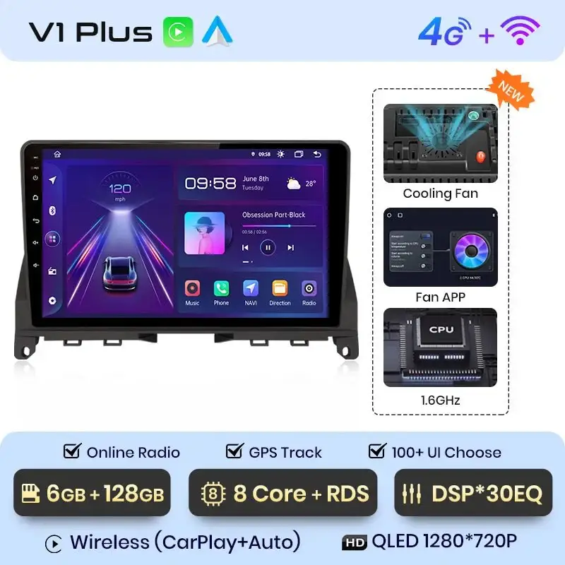 Radio Android do Mercedes-Benz C-Class W204 S204 (2006-2011) CarPlay Android Auto 4G WiFi GPS DSP