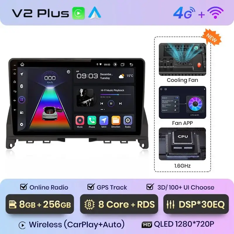 Radio Android do Mercedes-Benz C-Class W204 S204 (2006-2011) CarPlay Android Auto 4G WiFi GPS DSP