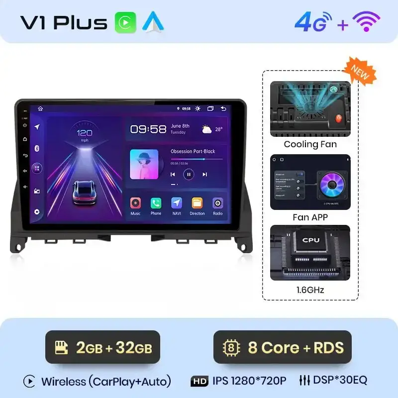 Radio Android do Mercedes-Benz C-Class W204 S204 (2006-2011) CarPlay Android Auto 4G WiFi GPS DSP