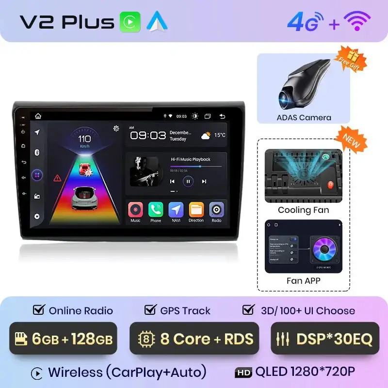 Radio Android do Fiat Bravo (2007-2012) CarPlay Android Auto 4G WiFi GPS DSP