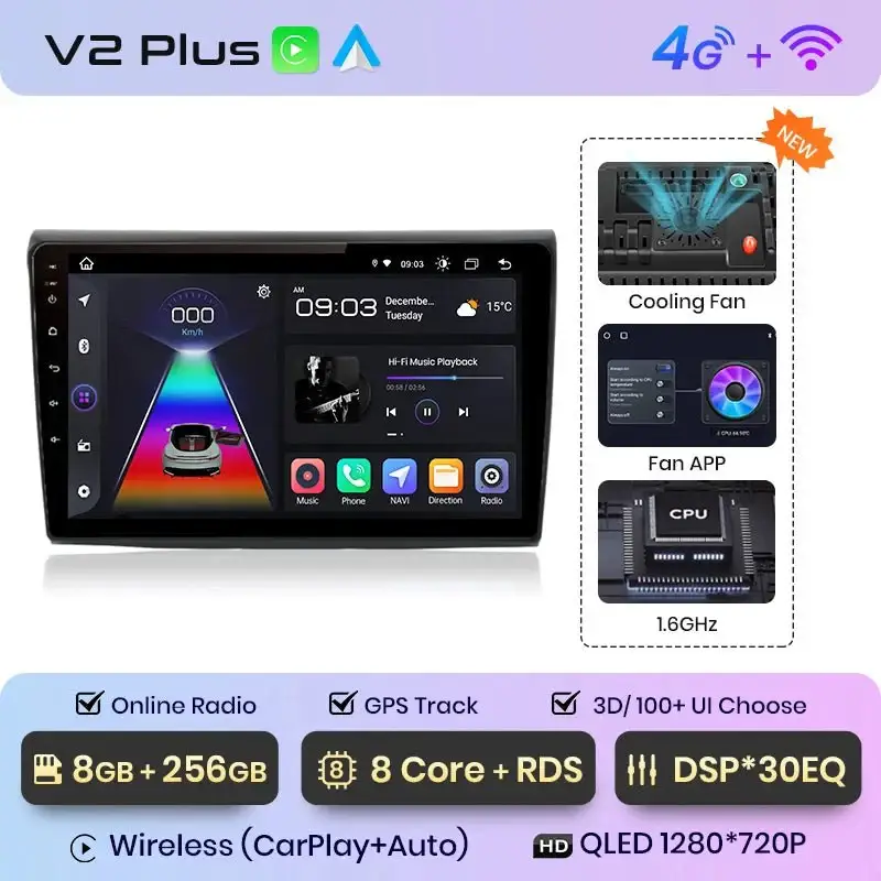Radio Android do Fiat Bravo (2007-2012) CarPlay Android Auto 4G WiFi GPS DSP