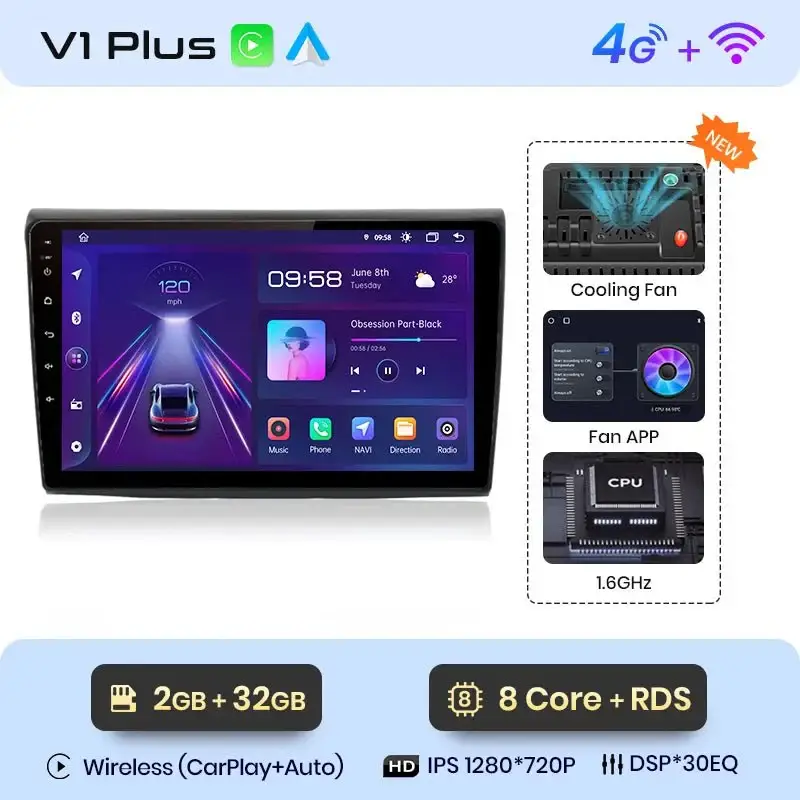 Radio Android do Fiat Bravo (2007-2012) CarPlay Android Auto 4G WiFi GPS DSP