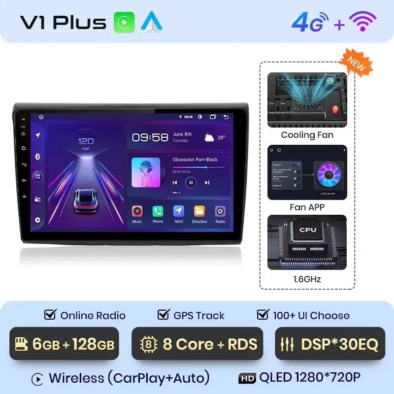 Radio Android do Fiat Bravo (2007-2012) CarPlay Android Auto 4G WiFi GPS DSP