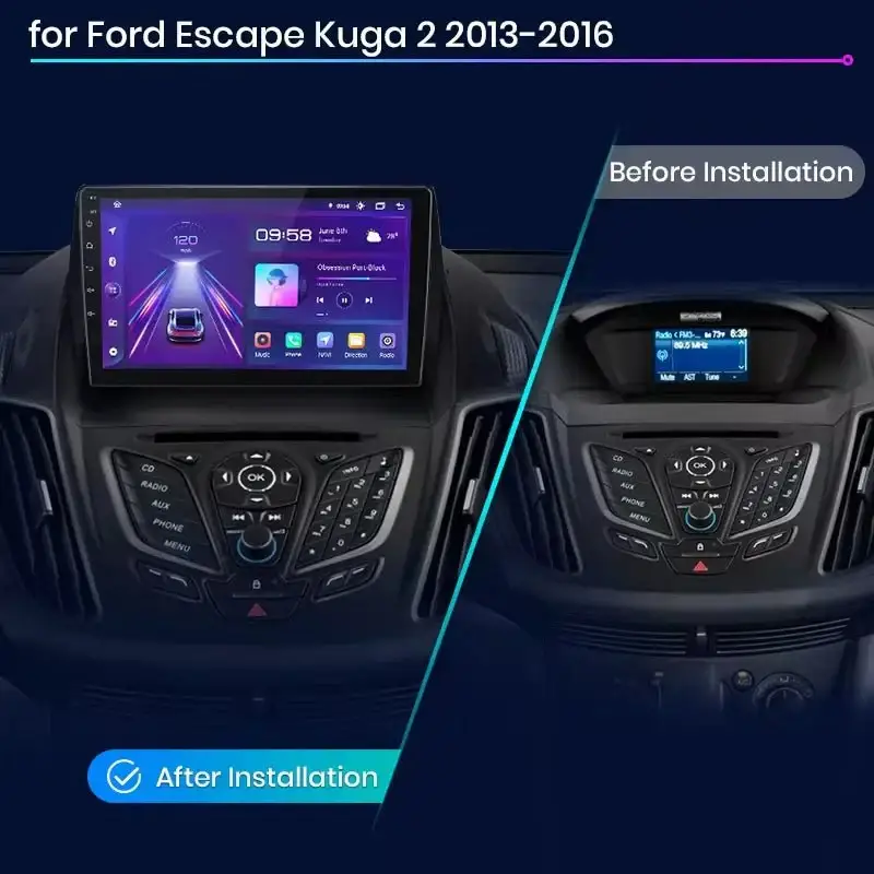 Radio Android do Ford Escape Kuga II C-MAX (2013-2016) CarPlay Android Auto 4G WiFi GPS DSP