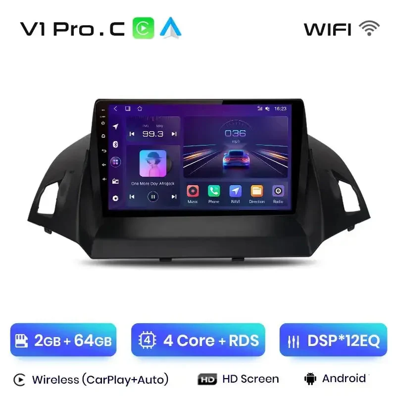 Radio Android do Ford Escape Kuga II C-MAX (2013-2016) CarPlay Android Auto 4G WiFi GPS DSP
