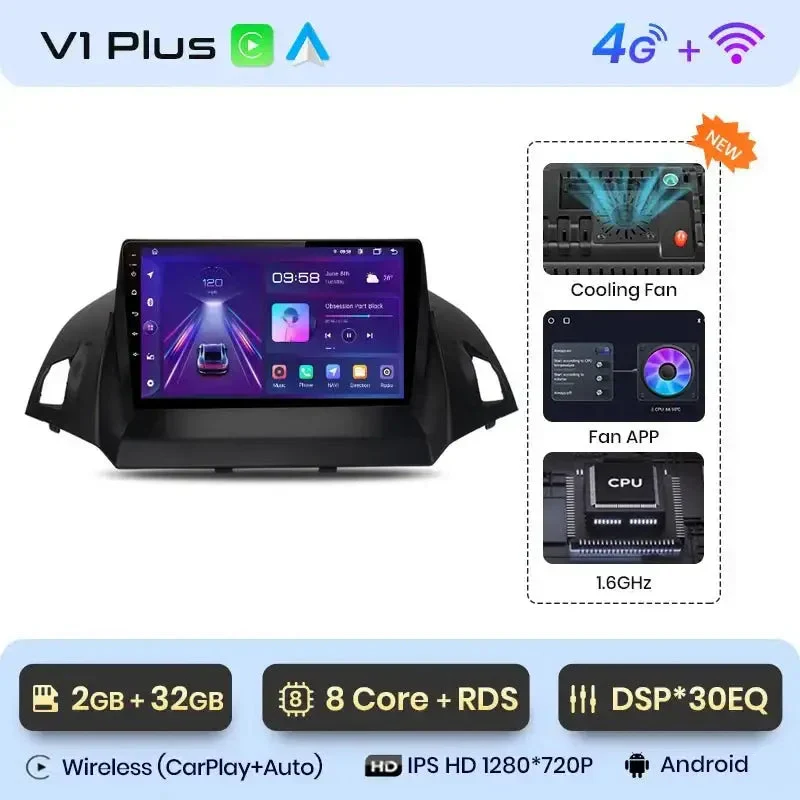 Radio Android do Ford Escape Kuga II C-MAX (2013-2016) CarPlay Android Auto 4G WiFi GPS DSP