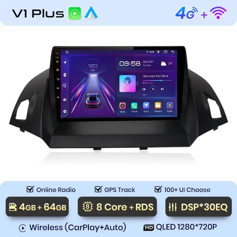 Radio Android do Ford Escape Kuga II C-MAX (2013-2016) CarPlay Android Auto 4G WiFi GPS DSP
