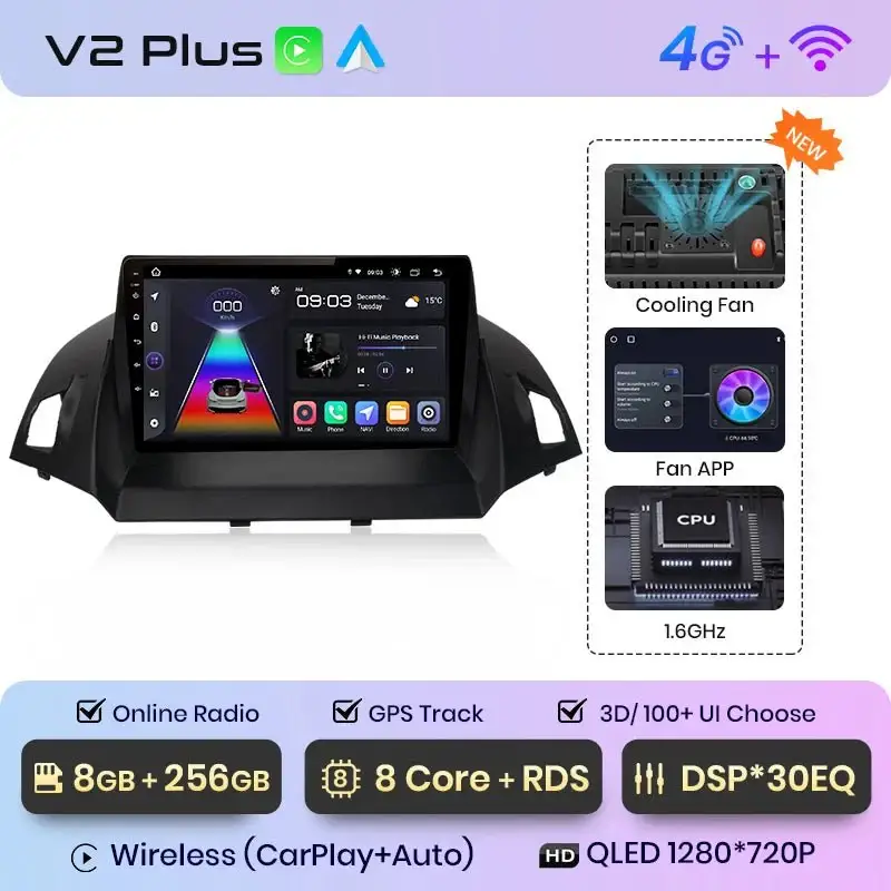 Radio Android do Ford Escape Kuga II C-MAX (2013-2016) CarPlay Android Auto 4G WiFi GPS DSP
