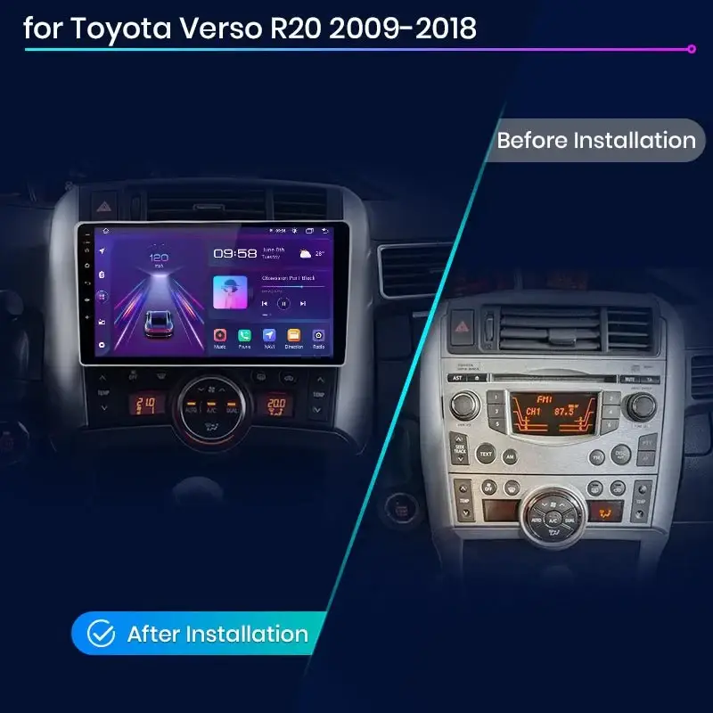 Radio Android do Toyota Verso R20 (2009-2018) CarPlay Android Auto 4G WiFi GPS DSP