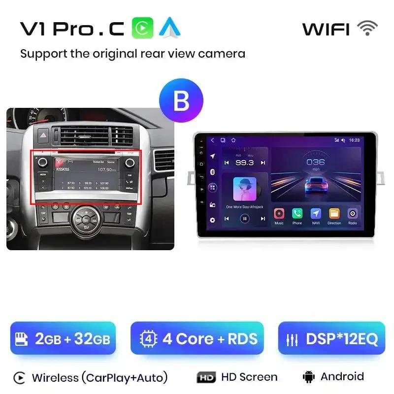Radio Android do Toyota Verso R20 (2009-2018) CarPlay Android Auto 4G WiFi GPS DSP