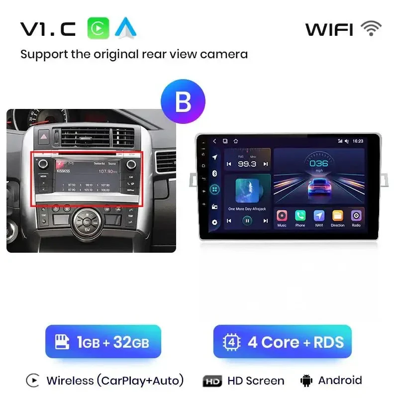 Radio Android do Toyota Verso R20 (2009-2018) CarPlay Android Auto 4G WiFi GPS DSP
