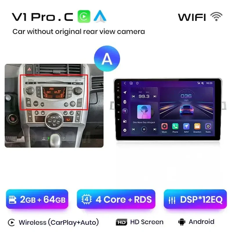 Radio Android do Toyota Verso R20 (2009-2018) CarPlay Android Auto 4G WiFi GPS DSP
