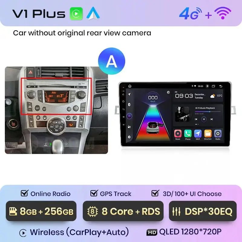 Radio Android do Toyota Verso R20 (2009-2018) CarPlay Android Auto 4G WiFi GPS DSP