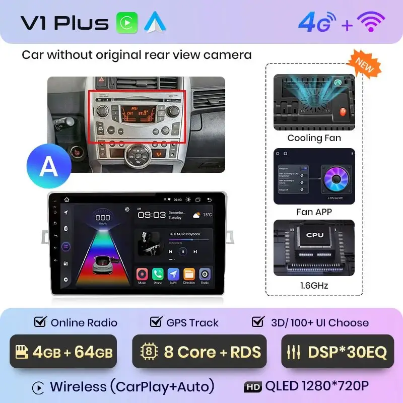 Radio Android do Toyota Verso R20 (2009-2018) CarPlay Android Auto 4G WiFi GPS DSP