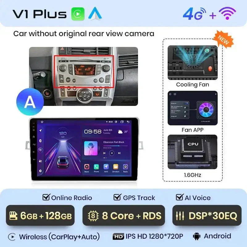 Radio Android do Toyota Verso R20 (2009-2018) CarPlay Android Auto 4G WiFi GPS DSP