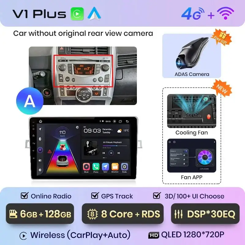 Radio Android do Toyota Verso R20 (2009-2018) CarPlay Android Auto 4G WiFi GPS DSP