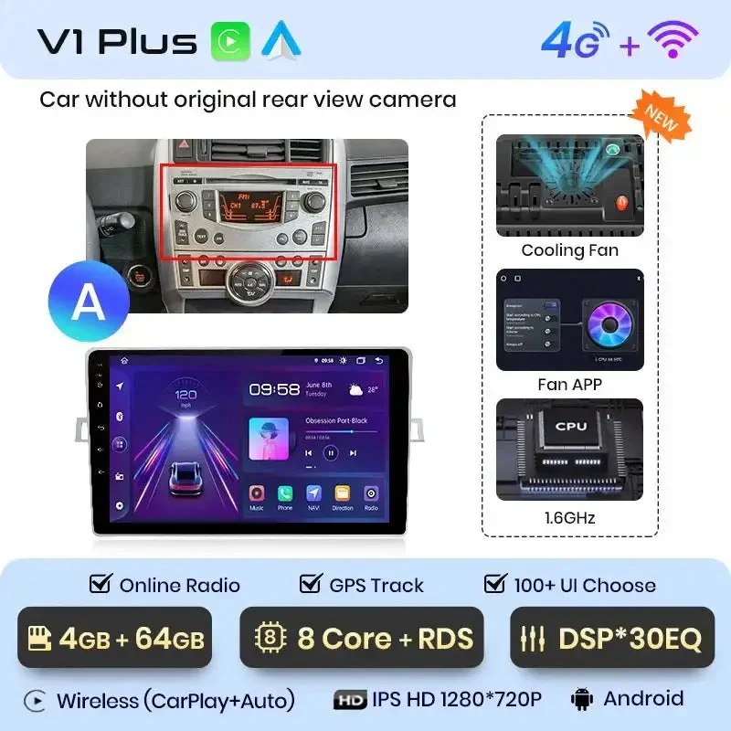 Radio Android do Toyota Verso R20 (2009-2018) CarPlay Android Auto 4G WiFi GPS DSP