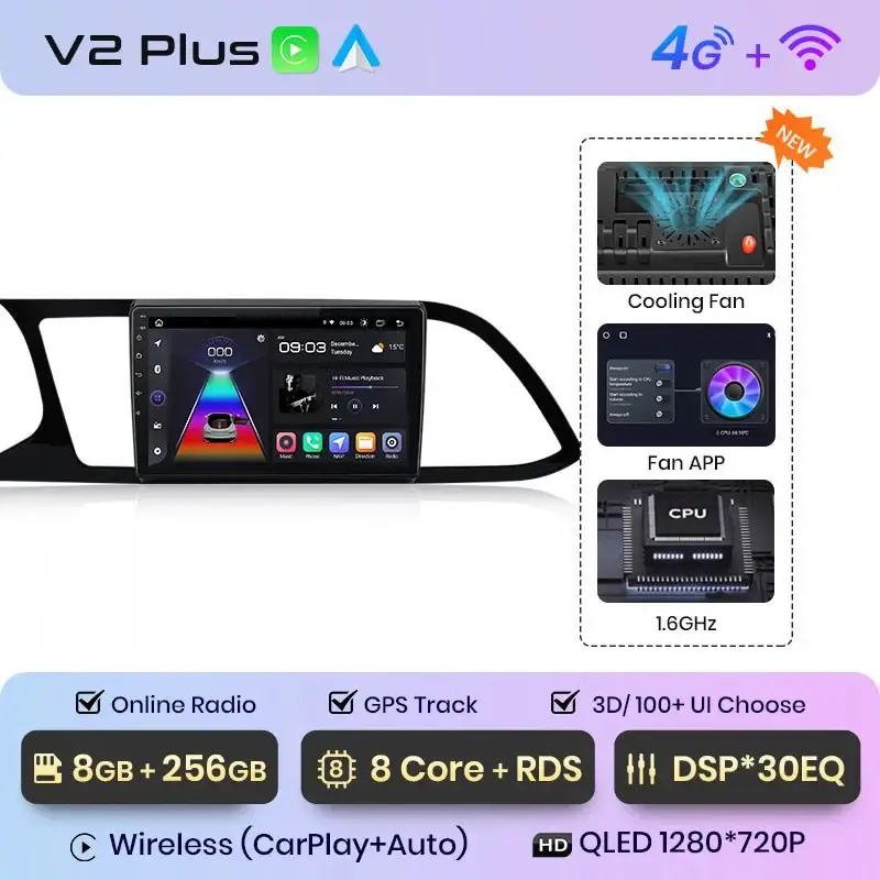 Radio Android do Seat Leon MK3 (2012-2020) CarPlay Android Auto 4G WiFi GPS DSP