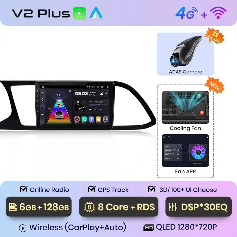 Radio Android do Seat Leon MK3 (2012-2020) CarPlay Android Auto 4G WiFi GPS DSP