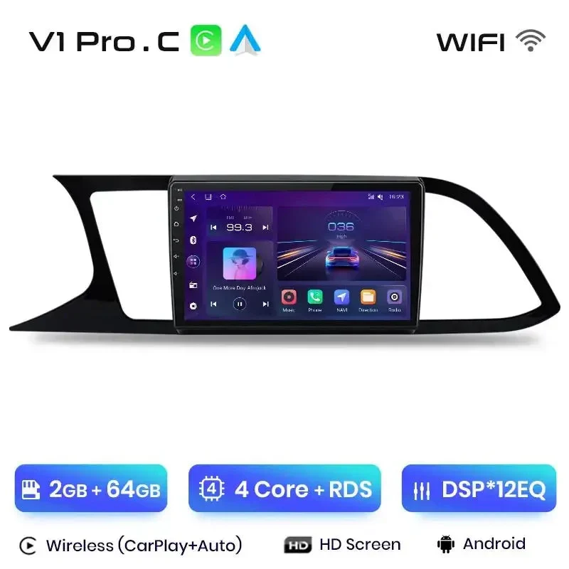 Radio Android do Seat Leon MK3 (2012-2020) CarPlay Android Auto 4G WiFi GPS DSP