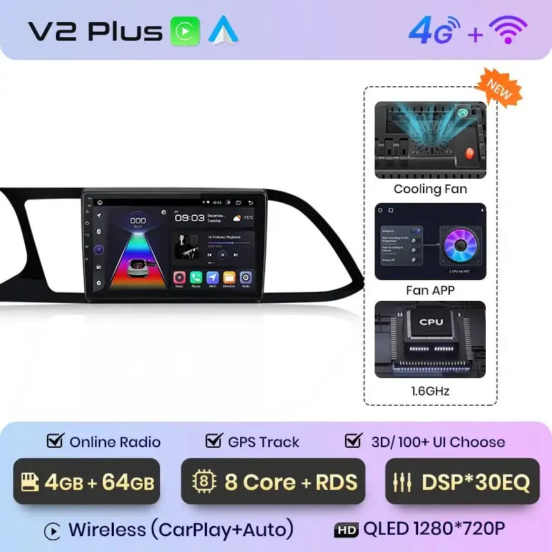 Radio Android do Seat Leon MK3 (2012-2020) CarPlay Android Auto 4G WiFi GPS DSP