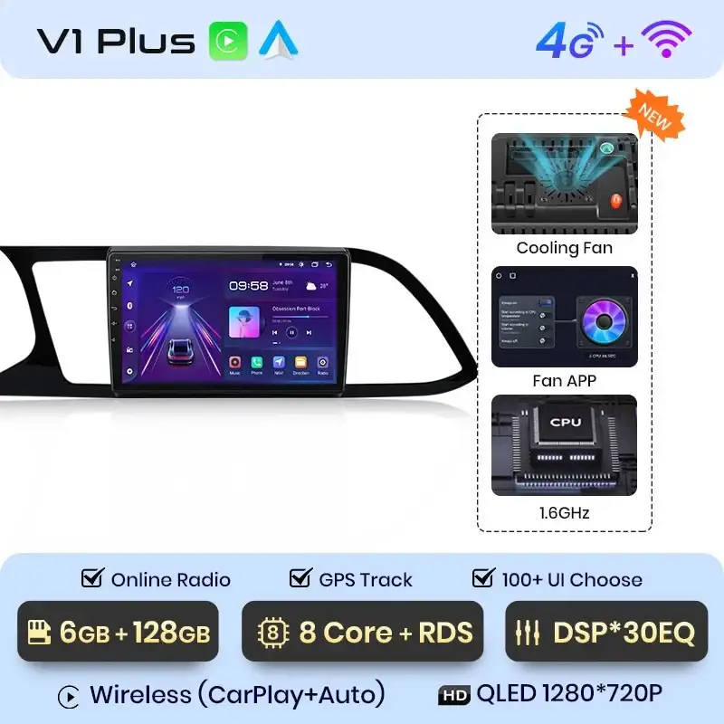 Radio Android do Seat Leon MK3 (2012-2020) CarPlay Android Auto 4G WiFi GPS DSP